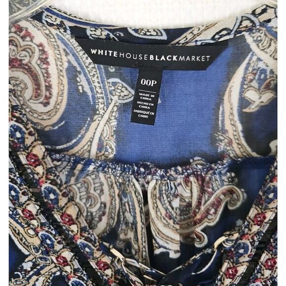 White House Black Market ~Woman Size 00Petite~Blue Paisley Print LS Dress Sheer. - Picture 4 of 14